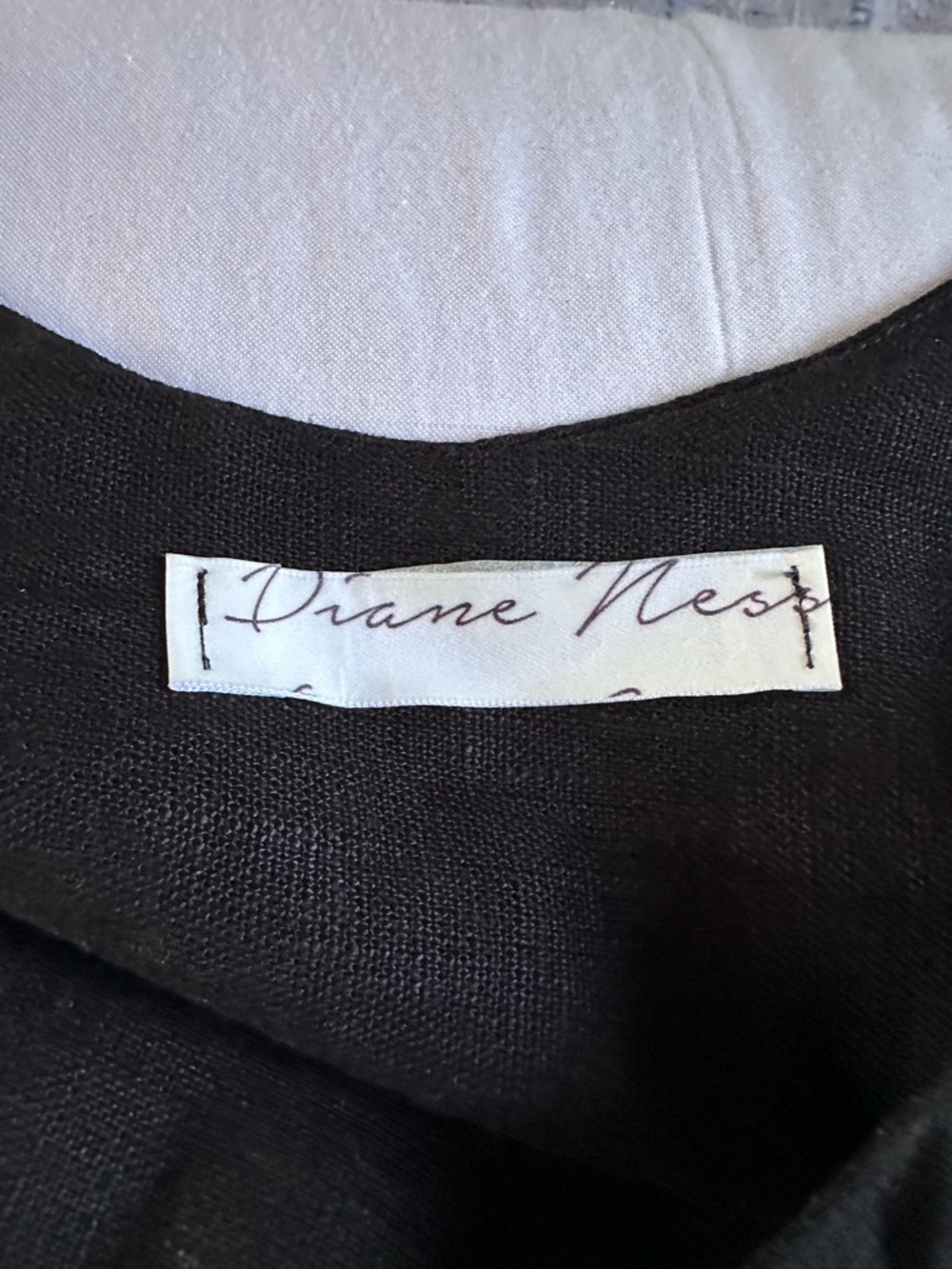 Diane Ness Art To Wear Black Linen Shift Dress Handmade USA Ruched Hem Pockets - Picture 9 of 13